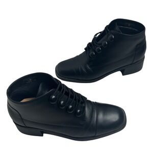 G Wiz VTG Black Leather Lace Up Button Ankle Boots Women's Size 8M Whimsical